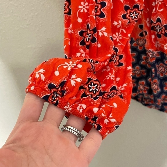 Boden Orange Blue V Neck Blouse 4 - Picture 8 of 8